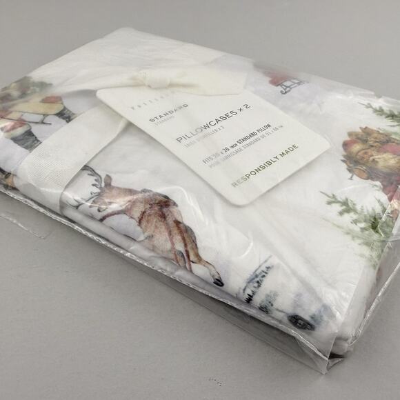 Pottery Barn Pillowcases Set of 2 Nostalgic Santa STANDARD 100% Cotton Reindeer - Picture 5 of 5